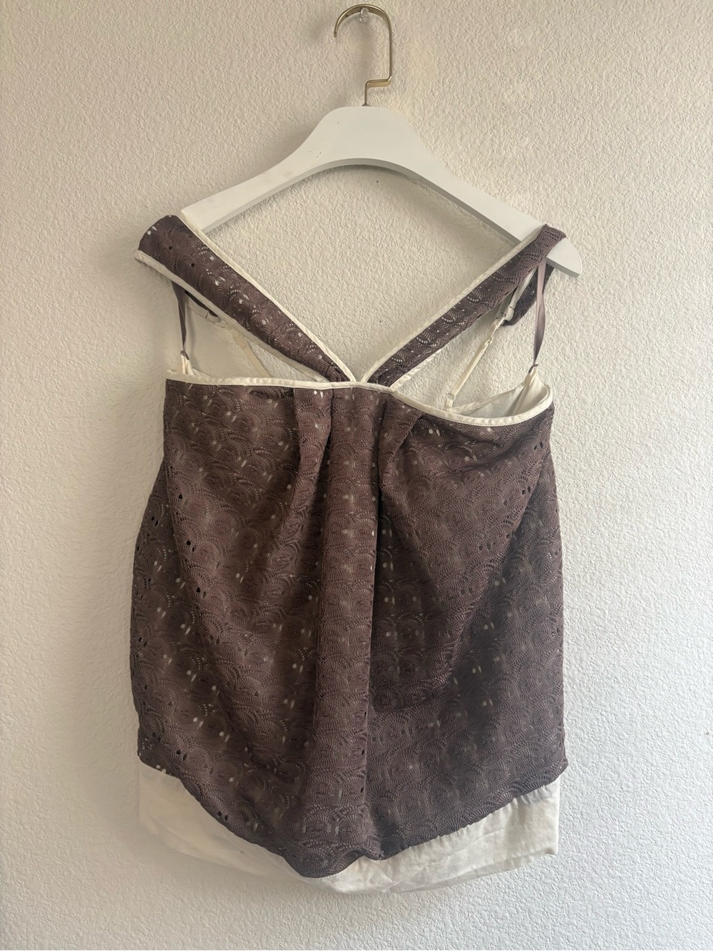 To the Max Brown Eyelet Embroidery Layered Camisole with Cream 100% cottonLining